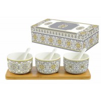 Набор для закуски: 3 салатника с 3 ложками на подносе   Майолика (серая) 8 см